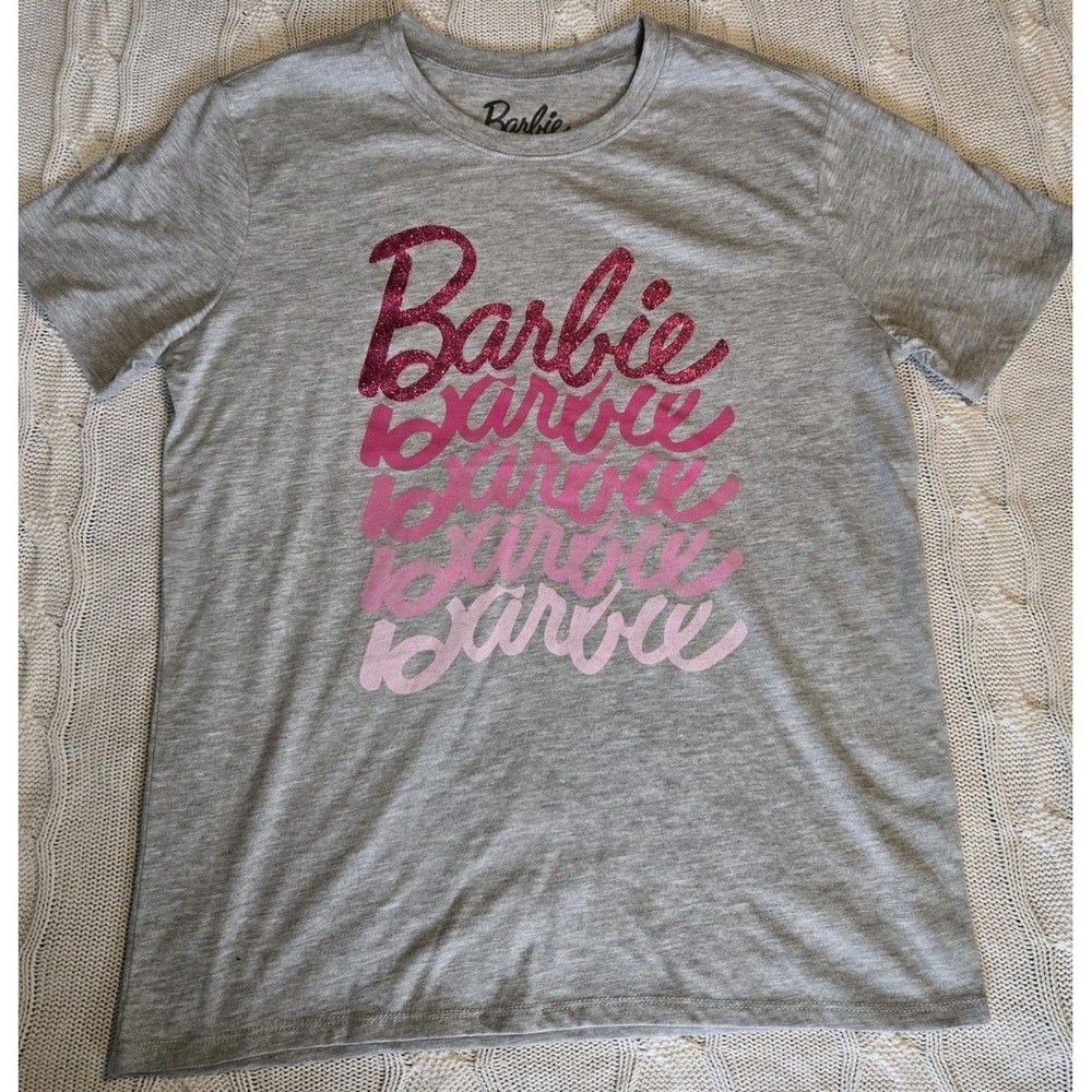 NWOT BARBIE T Shirt Womens Size L 2024 Mattel Hybrid Apparel Cotton Blend Gray